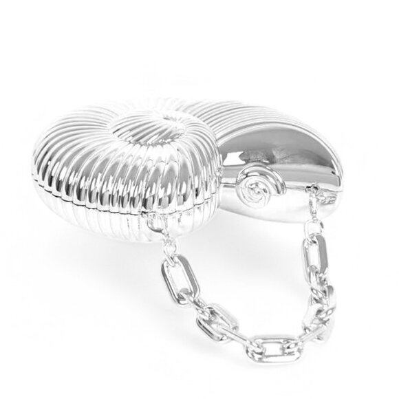 BNWT Sea Shell Molded Metallic Acrylic Top Handle Clutch Bag Crossbody B… - Picture 5 of 6